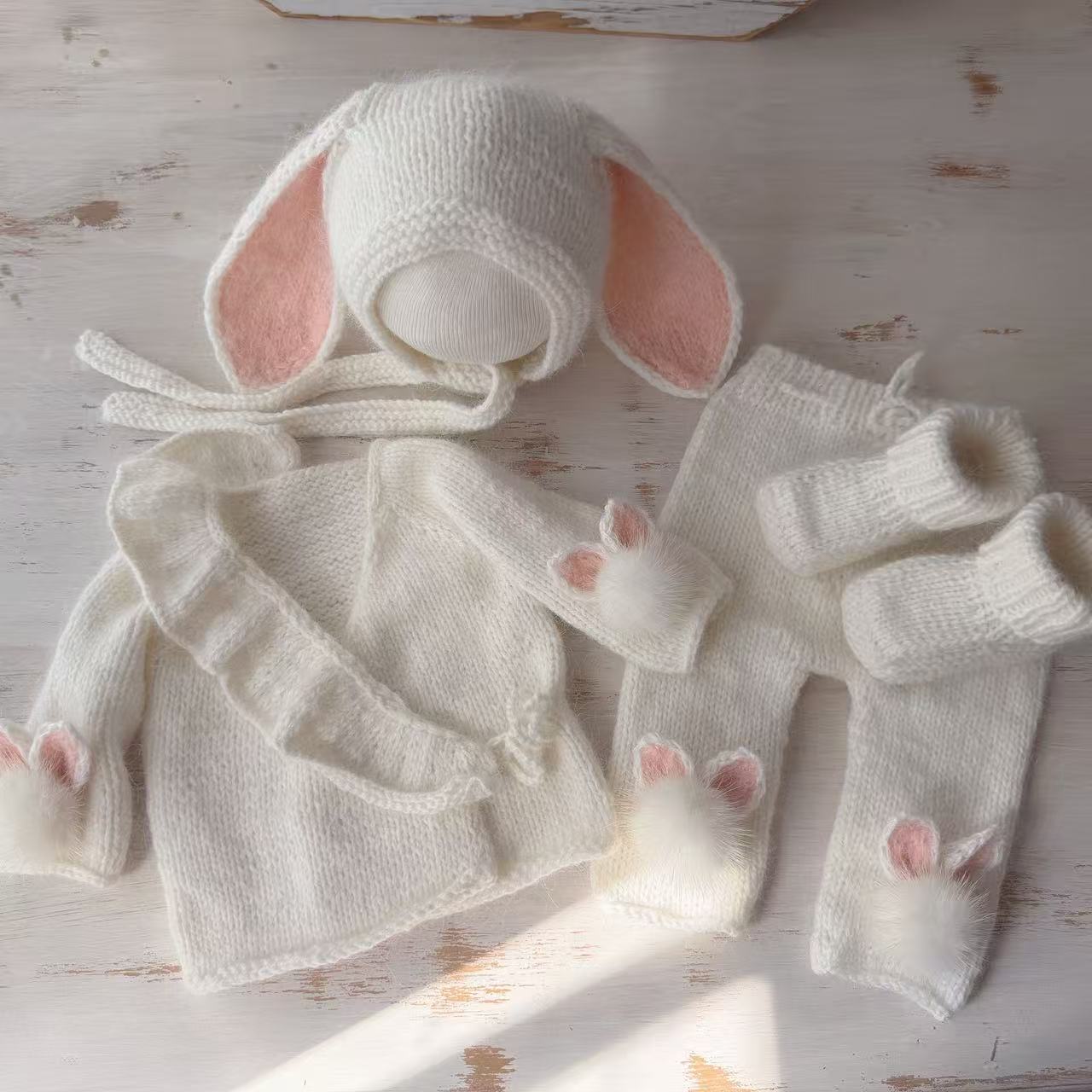 Handmade Knitted Bunny Outfit Set - Newborn Photography Costume - Image 3
